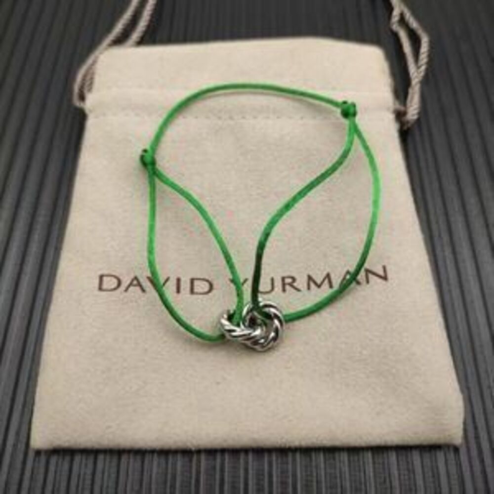 David Yurman Green Double Ring Silver Nylon Rope Bracelet